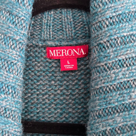 MERONA TEAL SWEATER / SWEATER DRESS BUTTON UP GREEN BLUE SZ LARGE L - Picture 5 of 5